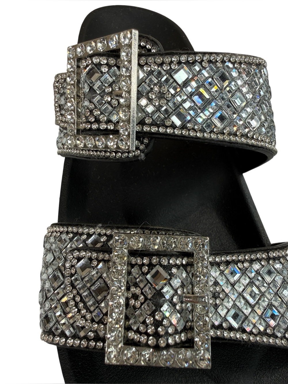 Madden NYC Rhinestone Double Buckle Slide Sandals Black Silver Women’s 6 - Picture 6 of 12